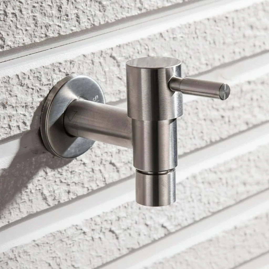 Stainless Steel Wall Mounted Outdoor Tap Brushed Garden Tap with Hose Connector Option Washing Machine Tap for Garden | Balcony and Utility Room