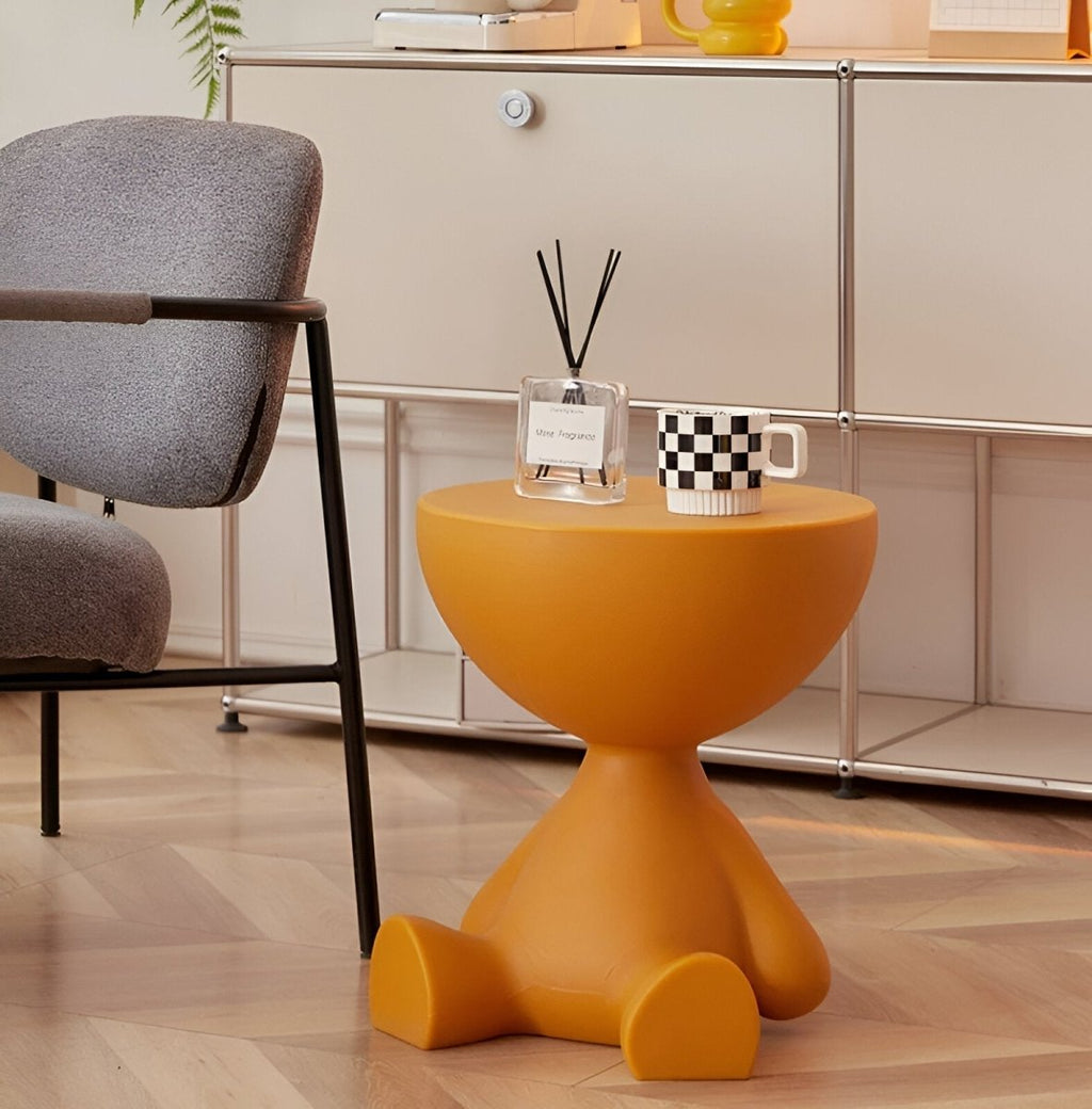 Round Side Table Sculptural Seated Figure Design Lightweight Plastic Accent Table for Living Room | Bedroom and Lounge