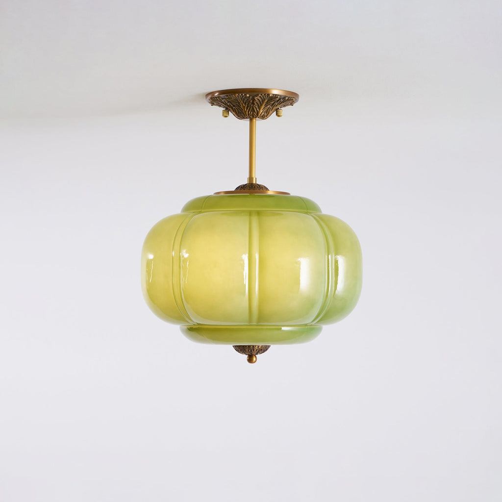 Sculpted Glass Ceiling Light With Brass Accents