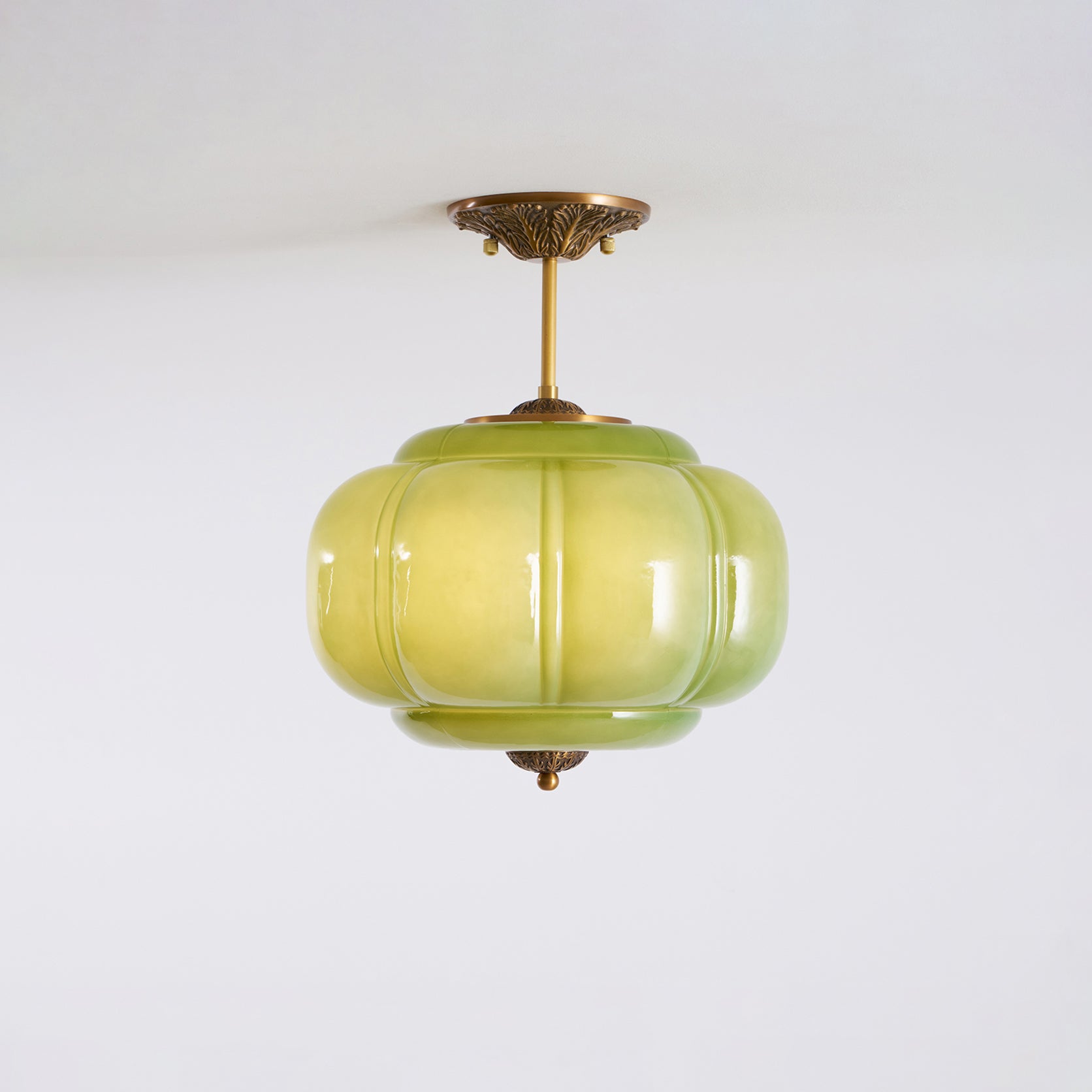 Sculpted Glass Ceiling Light With Brass Accents
