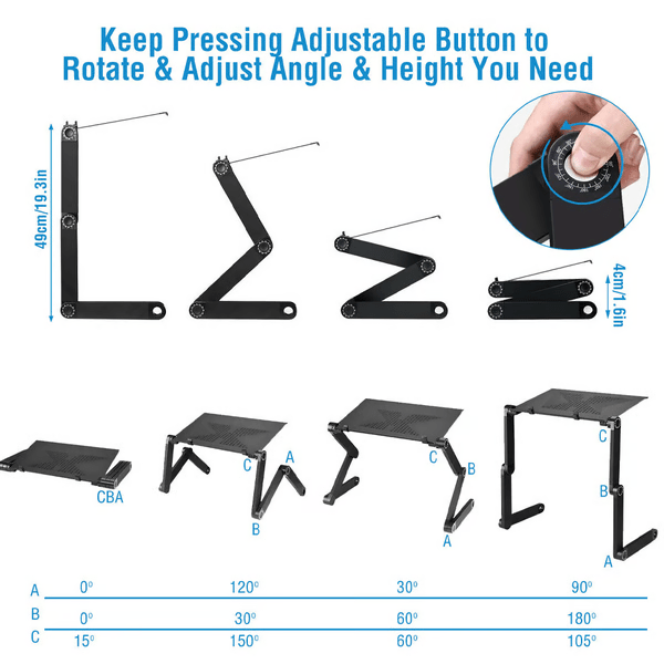 Ergonomic Laptop Stand with Adjustable Folding Legs Aluminium Alloy Laptop Table with Removable Mouse Pad