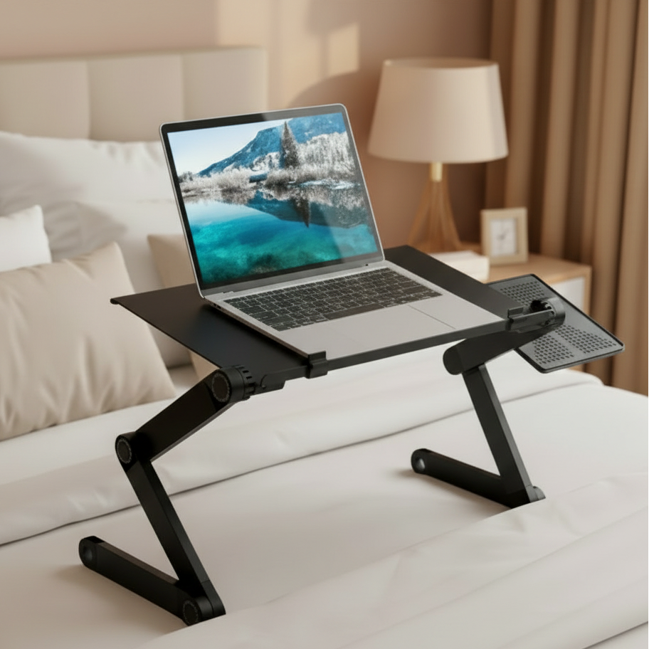 Ergonomic Laptop Stand with Adjustable Folding Legs Aluminium Alloy Laptop Table with Removable Mouse Pad
