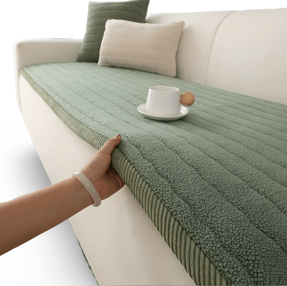 Plush Sherpa Sofa Cover Non Slip Quilted Couch Protector Soft Thick Sofa Seat Cover Pet Friendly Furniture Protector for Living Room