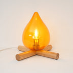 Flame-Inspired Glass Table Lamp With Wooden Cross Base