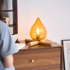 Flame-Inspired Glass Table Lamp With Wooden Cross Base