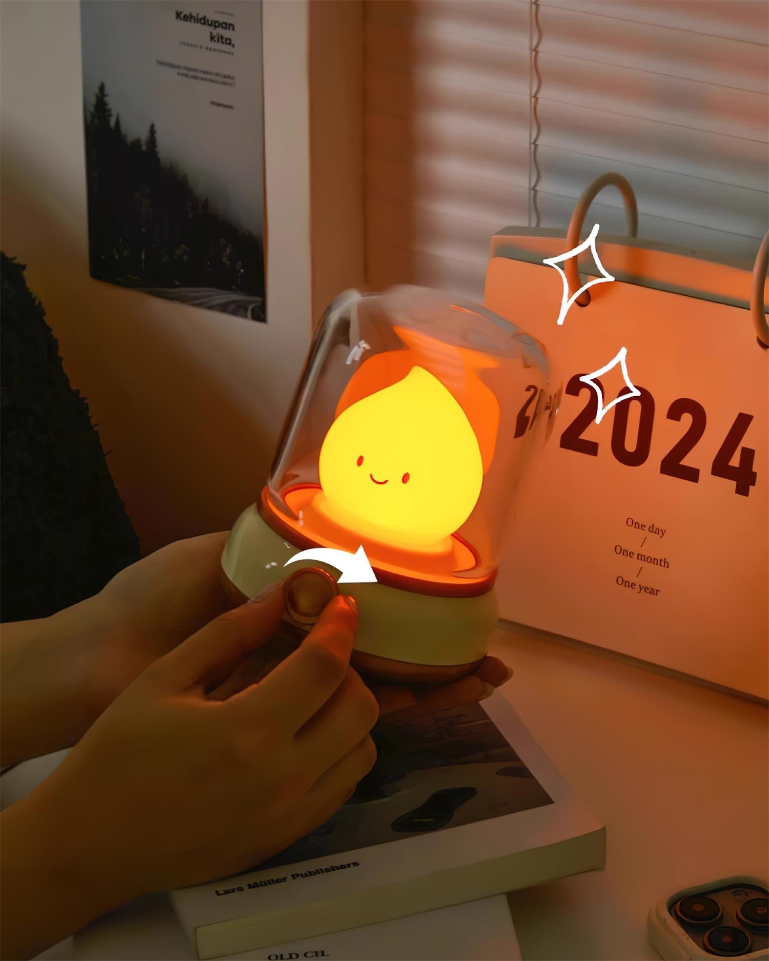 Flame-Effect LED Bedside Table Lamp With Soft Ambient Glow