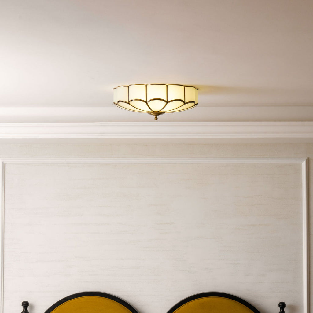 Flower-Shape Glass Flush Mount Ceiling Light With Petal Shade