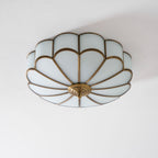 Flower-Shape Glass Flush Mount Ceiling Light With Petal Shade