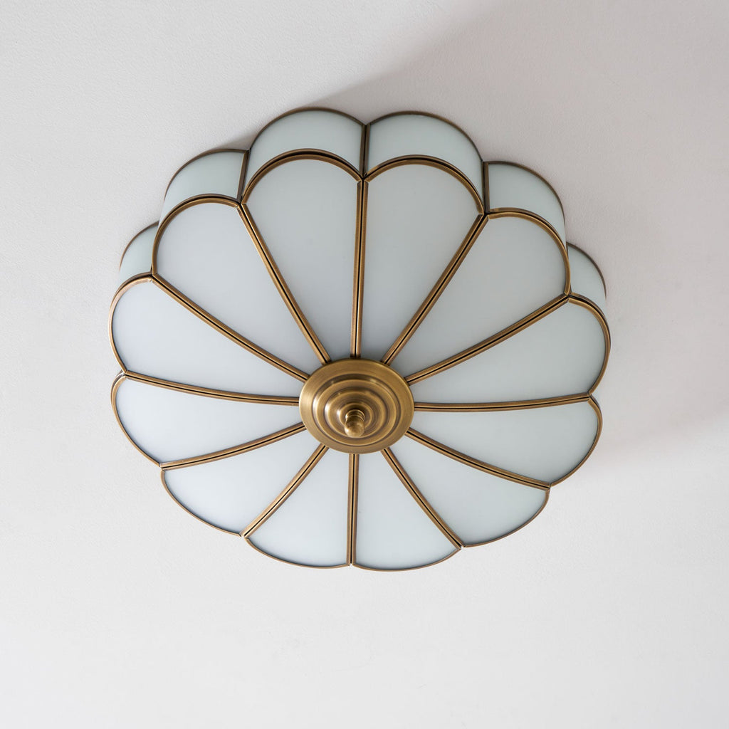 Flower-Shape Glass Flush Mount Ceiling Light With Petal Shade