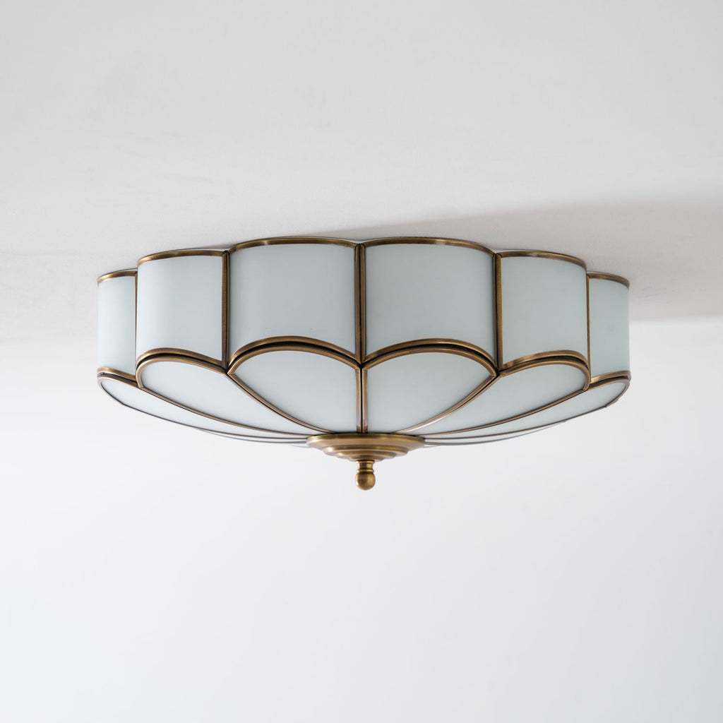 Flower-Shape Glass Flush Mount Ceiling Light With Petal Shade