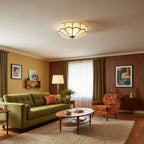 Flower-Shape Glass Flush Mount Ceiling Light With Petal Shade