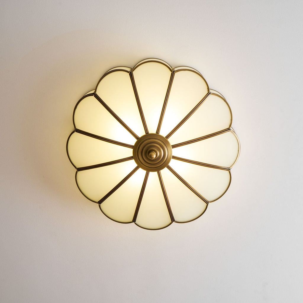 Flower-Shape Glass Flush Mount Ceiling Light With Petal Shade