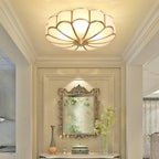 Flower-Shape Glass Flush Mount Ceiling Light With Petal Shade