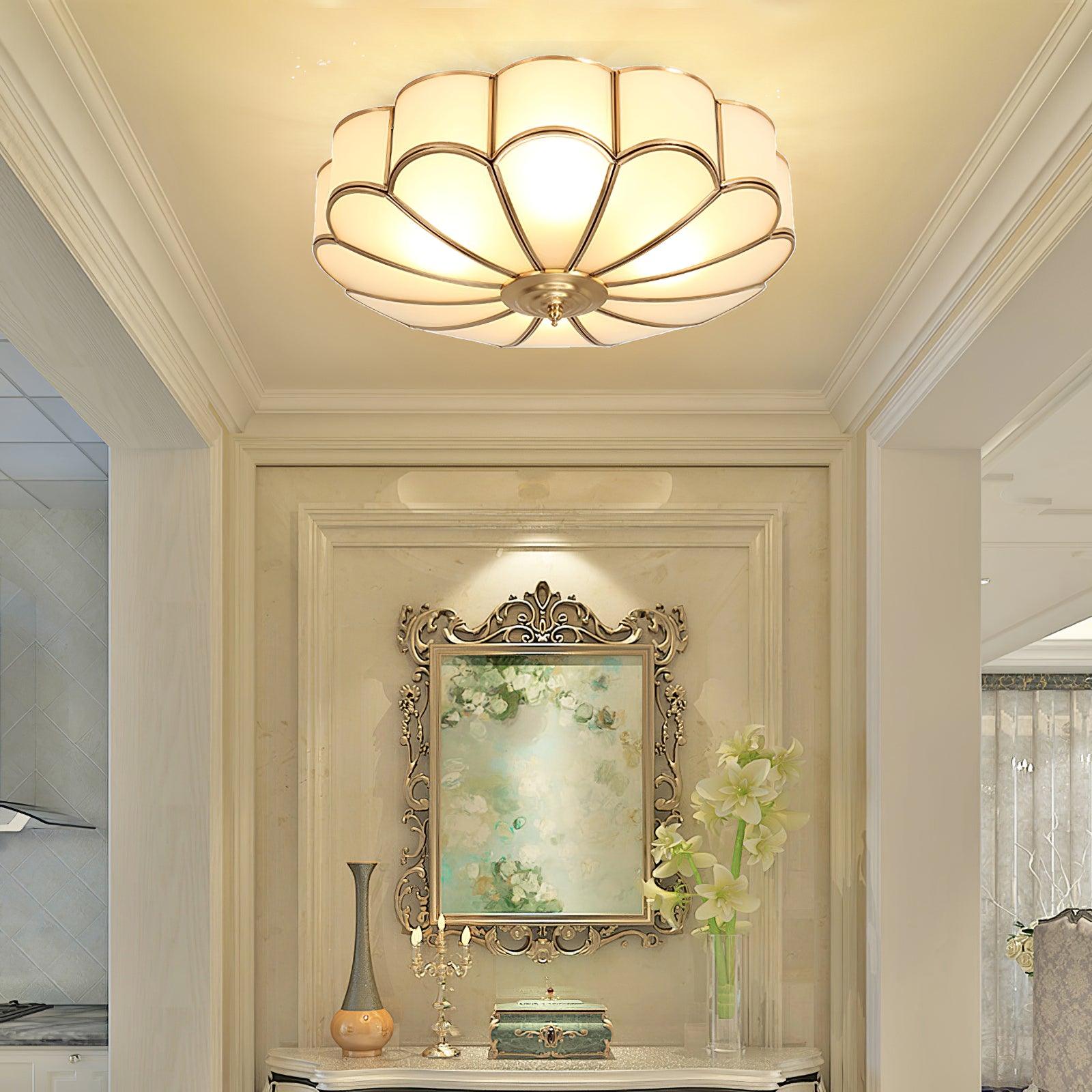 Flower-Shape Glass Flush Mount Ceiling Light With Petal Shade