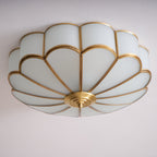 Flower-Shape Glass Flush Mount Ceiling Light With Petal Shade