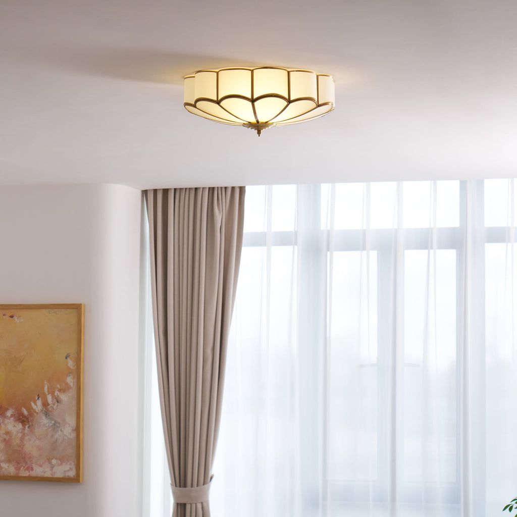 Flower-Shape Glass Flush Mount Ceiling Light With Petal Shade