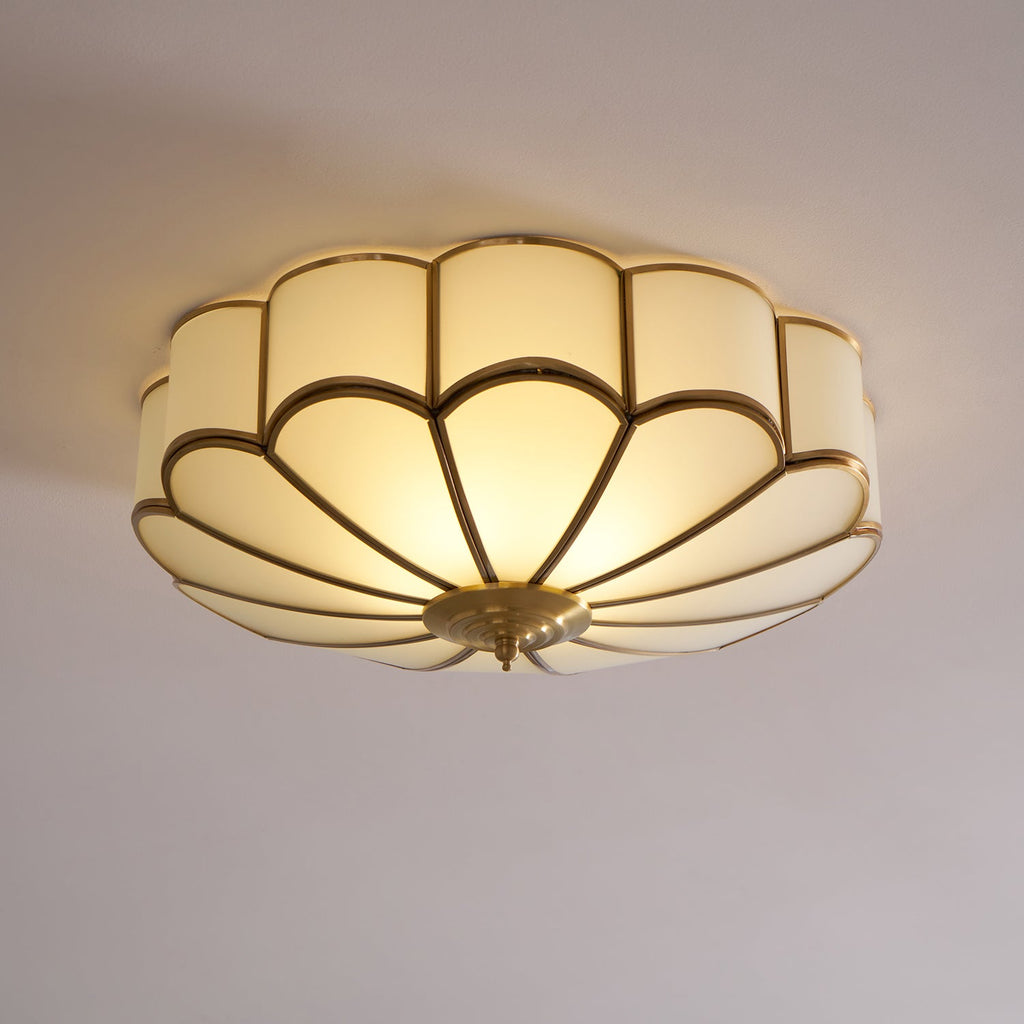 Flower-Shape Glass Flush Mount Ceiling Light With Petal Shade