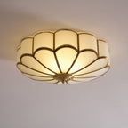 Flower-Shape Glass Flush Mount Ceiling Light With Petal Shade