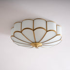 Flower-Shape Glass Flush Mount Ceiling Light With Petal Shade