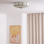 Flower-Shape Glass Flush Mount Ceiling Light With Petal Shade