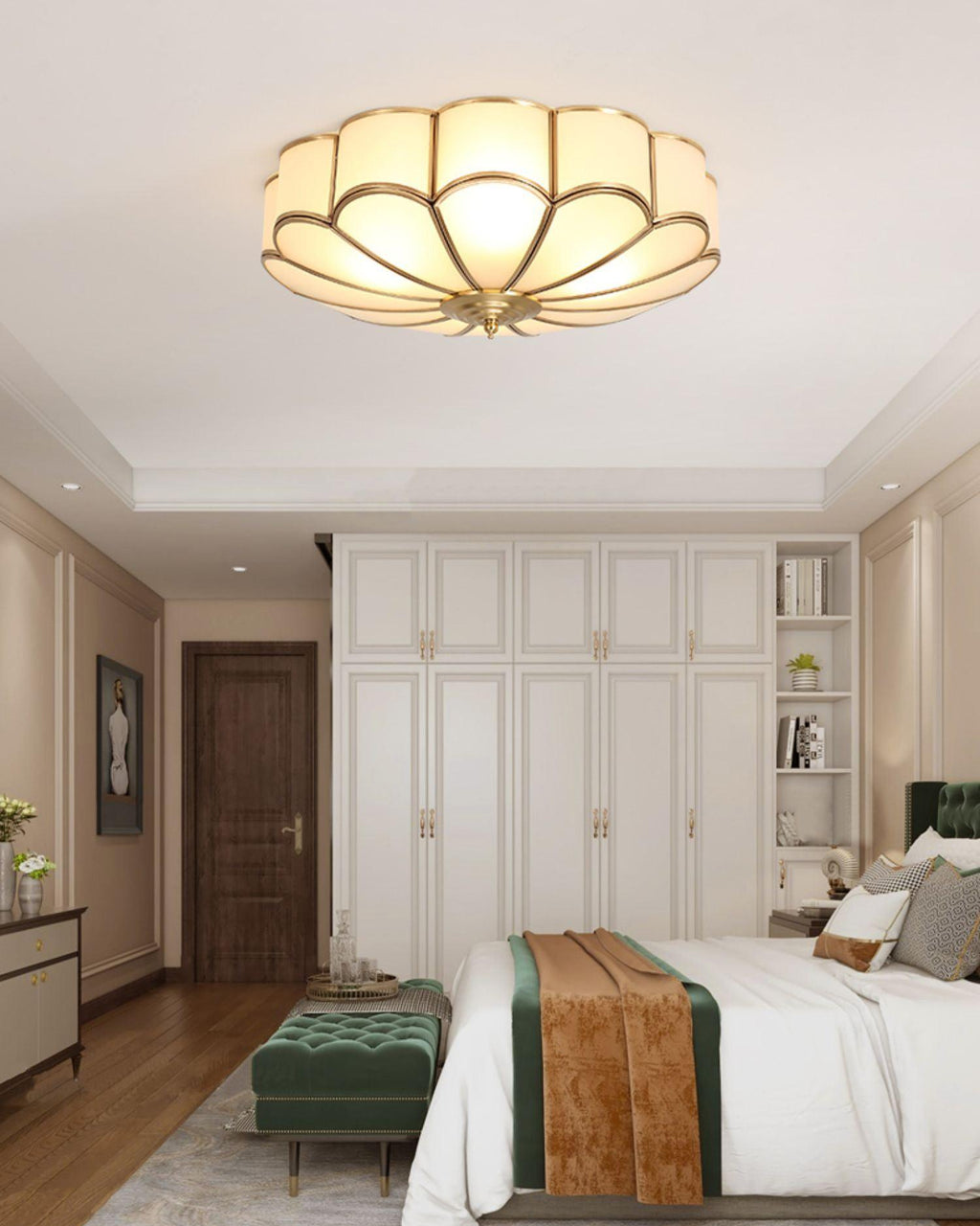 Flower-Shape Glass Flush Mount Ceiling Light With Petal Shade