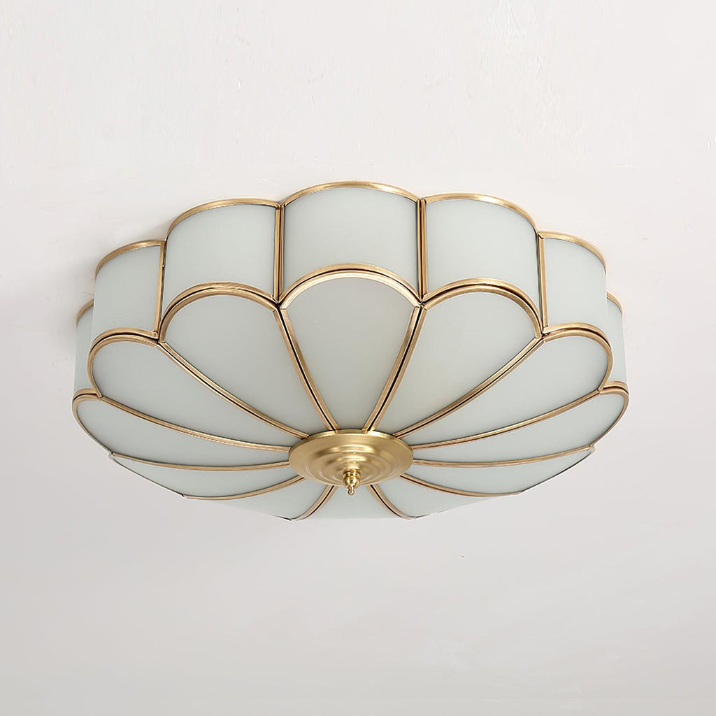Flower-Shape Glass Flush Mount Ceiling Light With Petal Shade