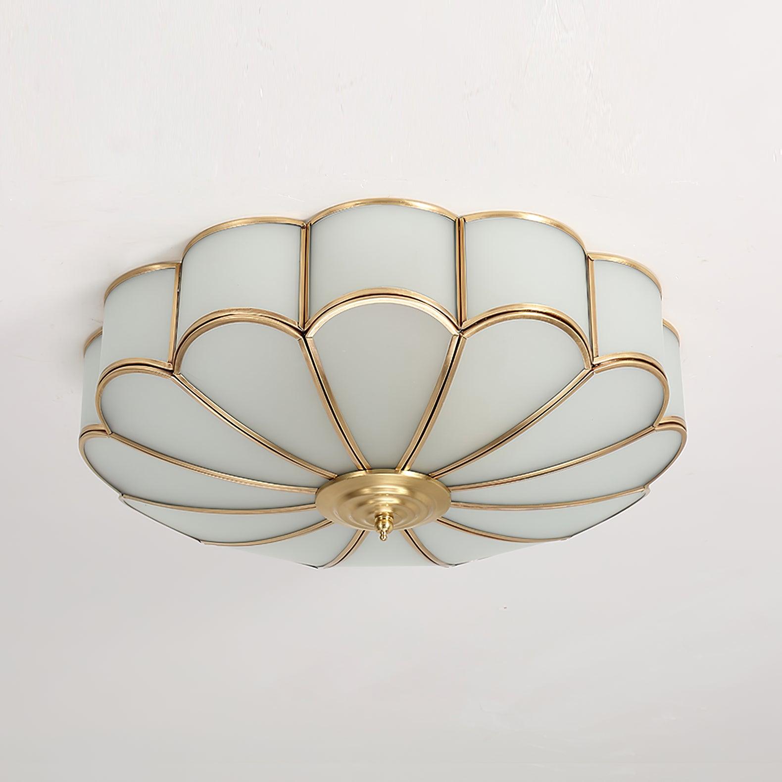 Flower-Shape Glass Flush Mount Ceiling Light With Petal Shade