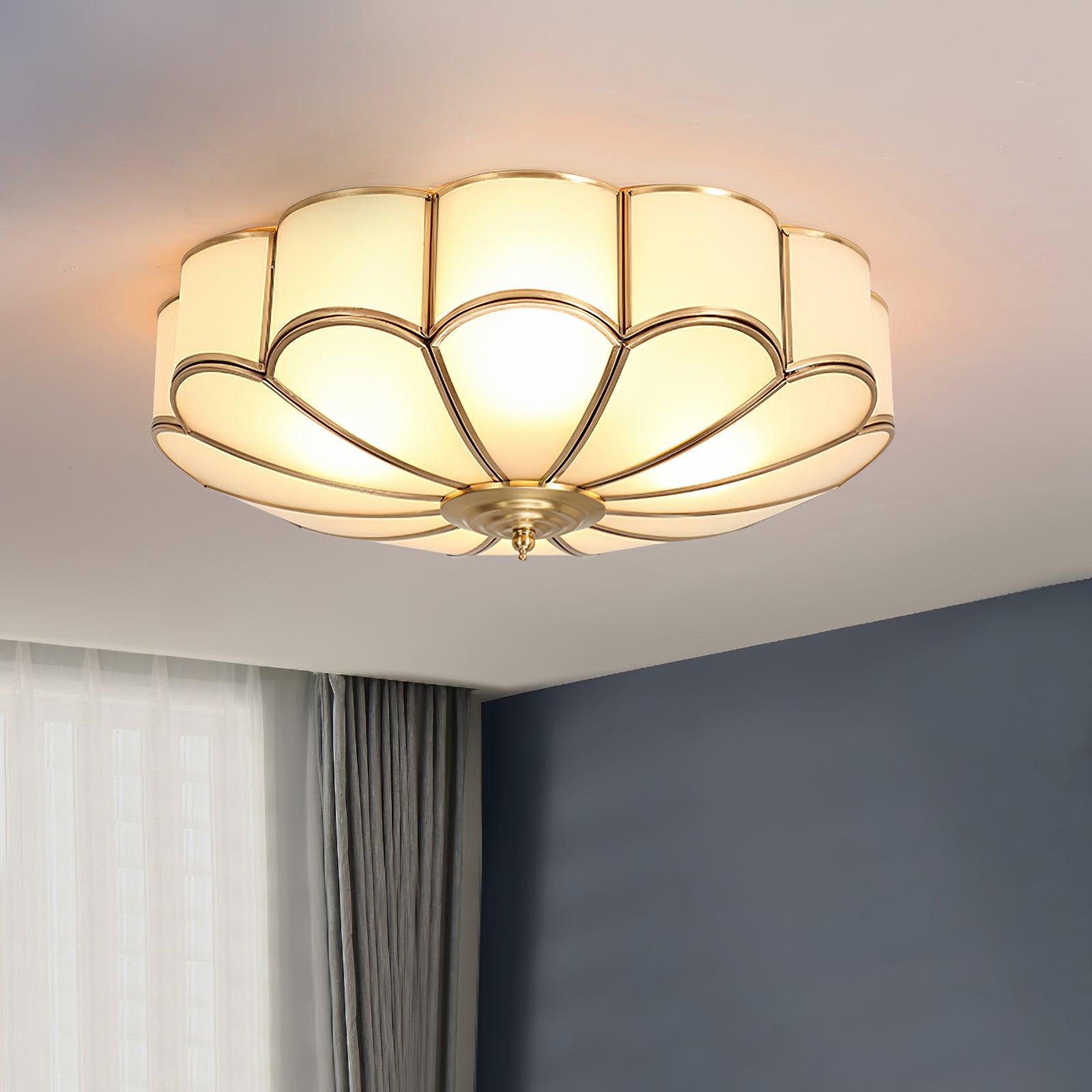 Flower-Shape Glass Flush Mount Ceiling Light With Petal Shade