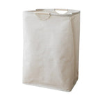 Cotton Linen Laundry Basket Foldable Japanese Style Fabric Storage Hamper with Wooden Handles Freestanding Washing Basket for Bedroom and Bathroom
