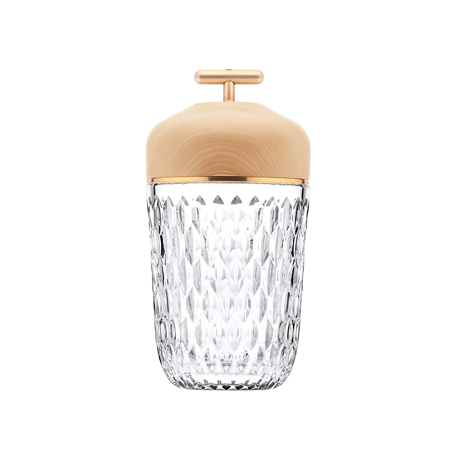 Portable Faceted Glass Table Lamp With Top Handle