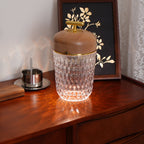 Portable Faceted Glass Table Lamp With Top Handle