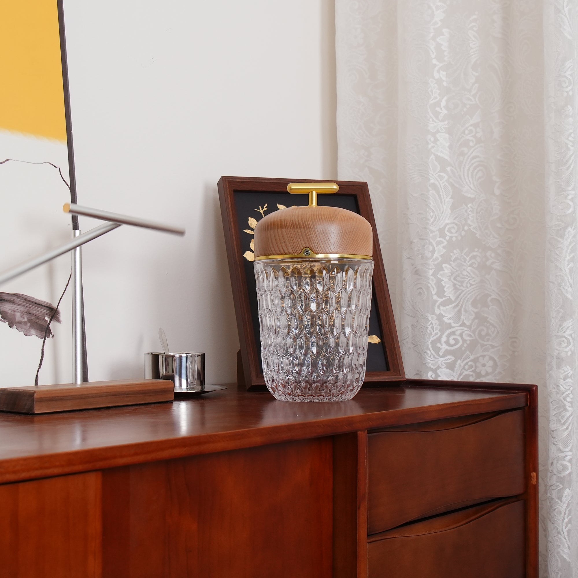 Portable Faceted Glass Table Lamp With Top Handle