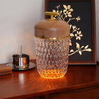 Portable Faceted Glass Table Lamp With Top Handle