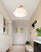 Ruffled Shade Semi Flush Mount Ceiling Light With Brass Fitting