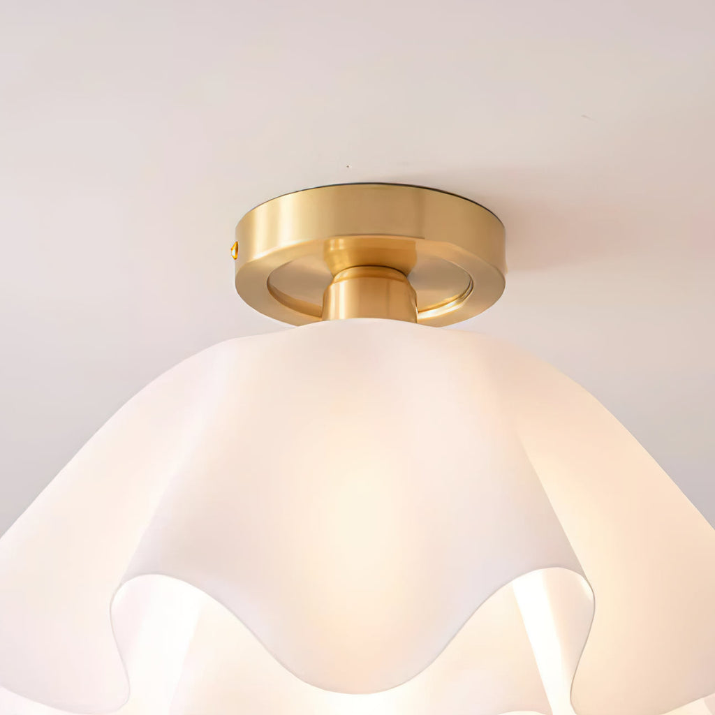Ruffled Shade Semi Flush Mount Ceiling Light With Brass Fitting
