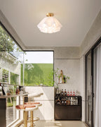 Ruffled Shade Semi Flush Mount Ceiling Light With Brass Fitting