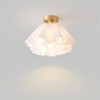 Ruffled Shade Semi Flush Mount Ceiling Light With Brass Fitting