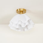 Ruffled Shade Semi Flush Mount Ceiling Light With Brass Fitting