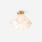 Ruffled Shade Semi Flush Mount Ceiling Light With Brass Fitting