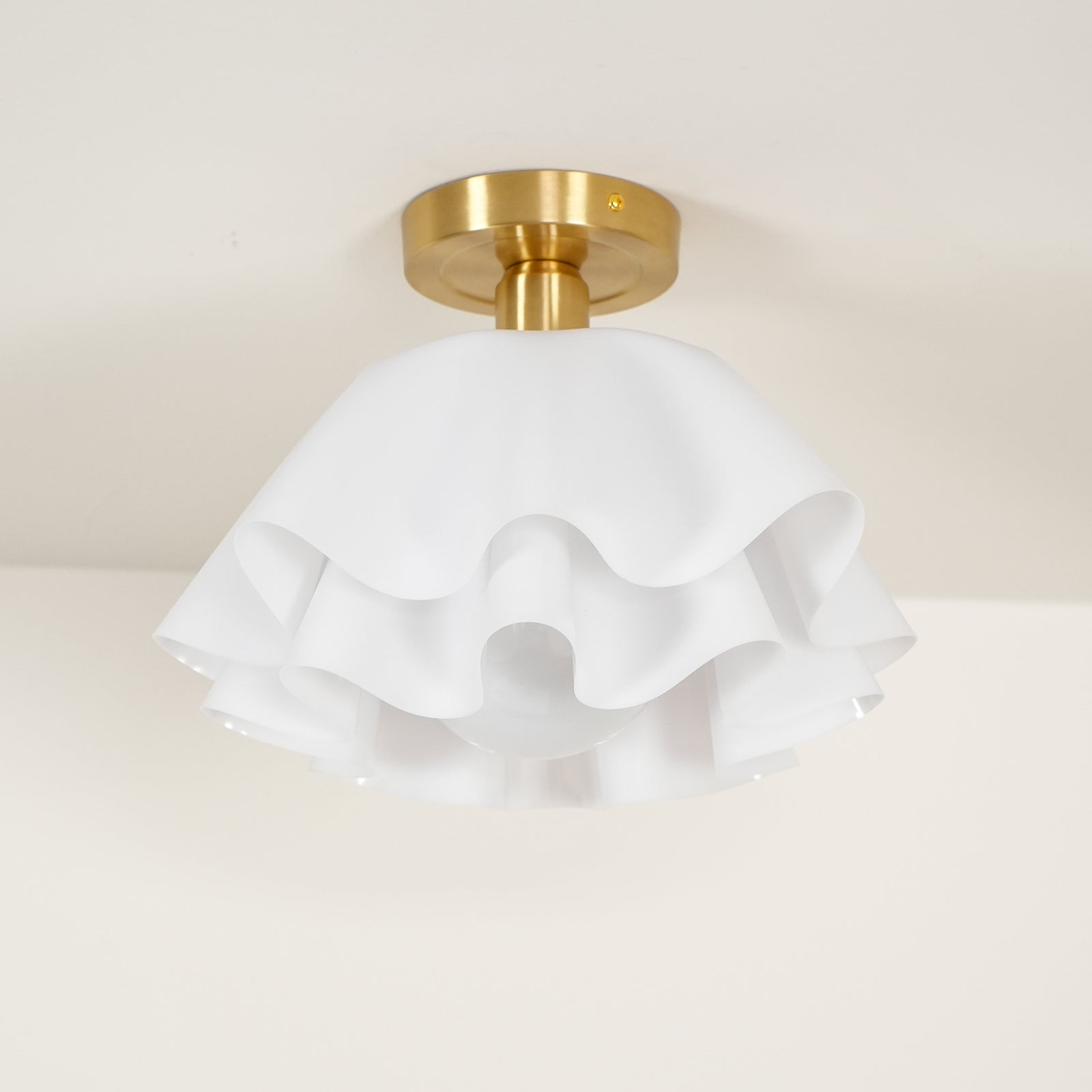 Ruffled Shade Semi Flush Mount Ceiling Light With Brass Fitting