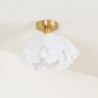Ruffled Shade Semi Flush Mount Ceiling Light With Brass Fitting