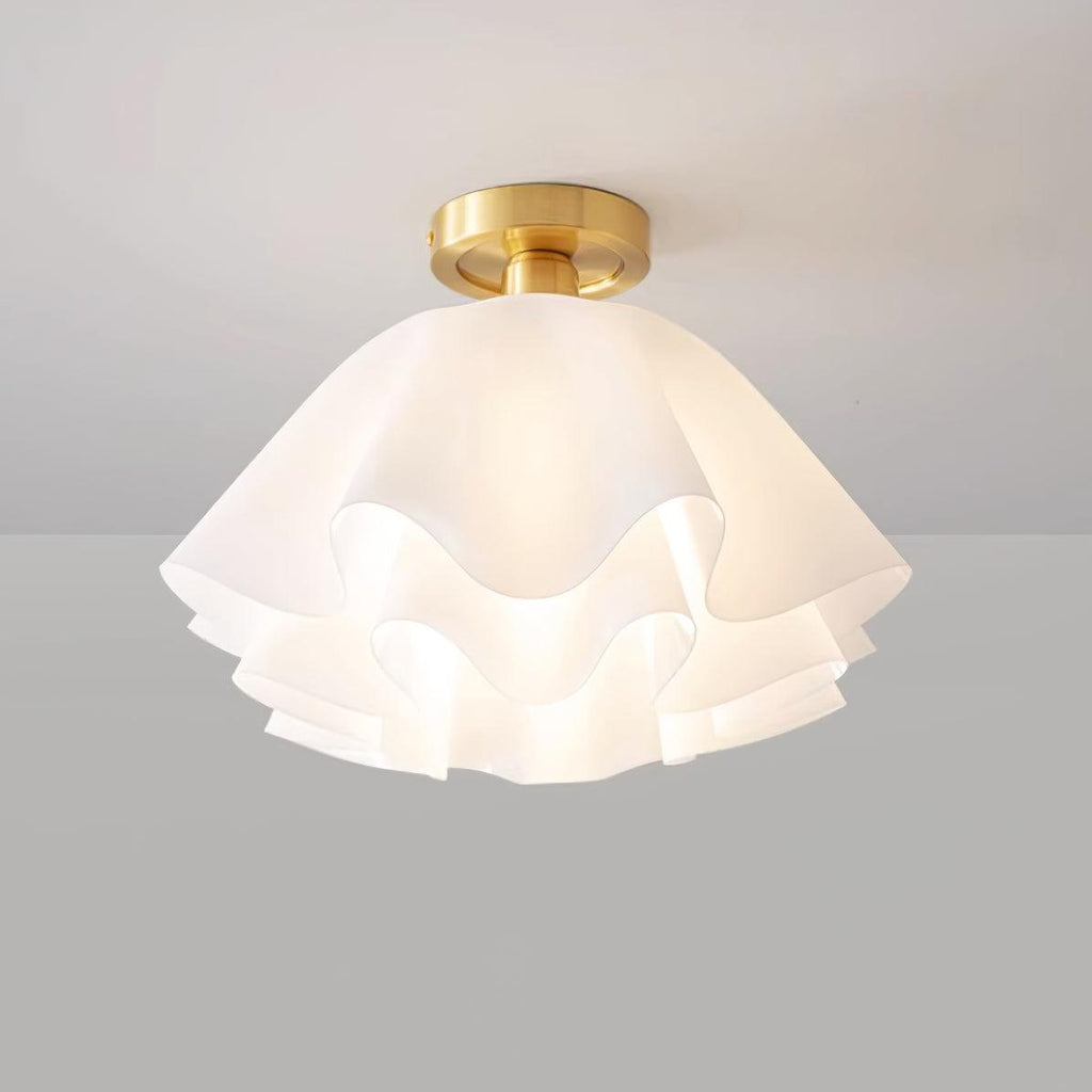 Ruffled Shade Semi Flush Mount Ceiling Light With Brass Fitting