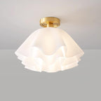Ruffled Shade Semi Flush Mount Ceiling Light With Brass Fitting