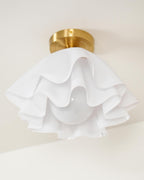 Ruffled Shade Semi Flush Mount Ceiling Light With Brass Fitting