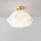 Ruffled Shade Semi Flush Mount Ceiling Light With Brass Fitting