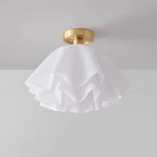 Ruffled Shade Semi Flush Mount Ceiling Light With Brass Fitting