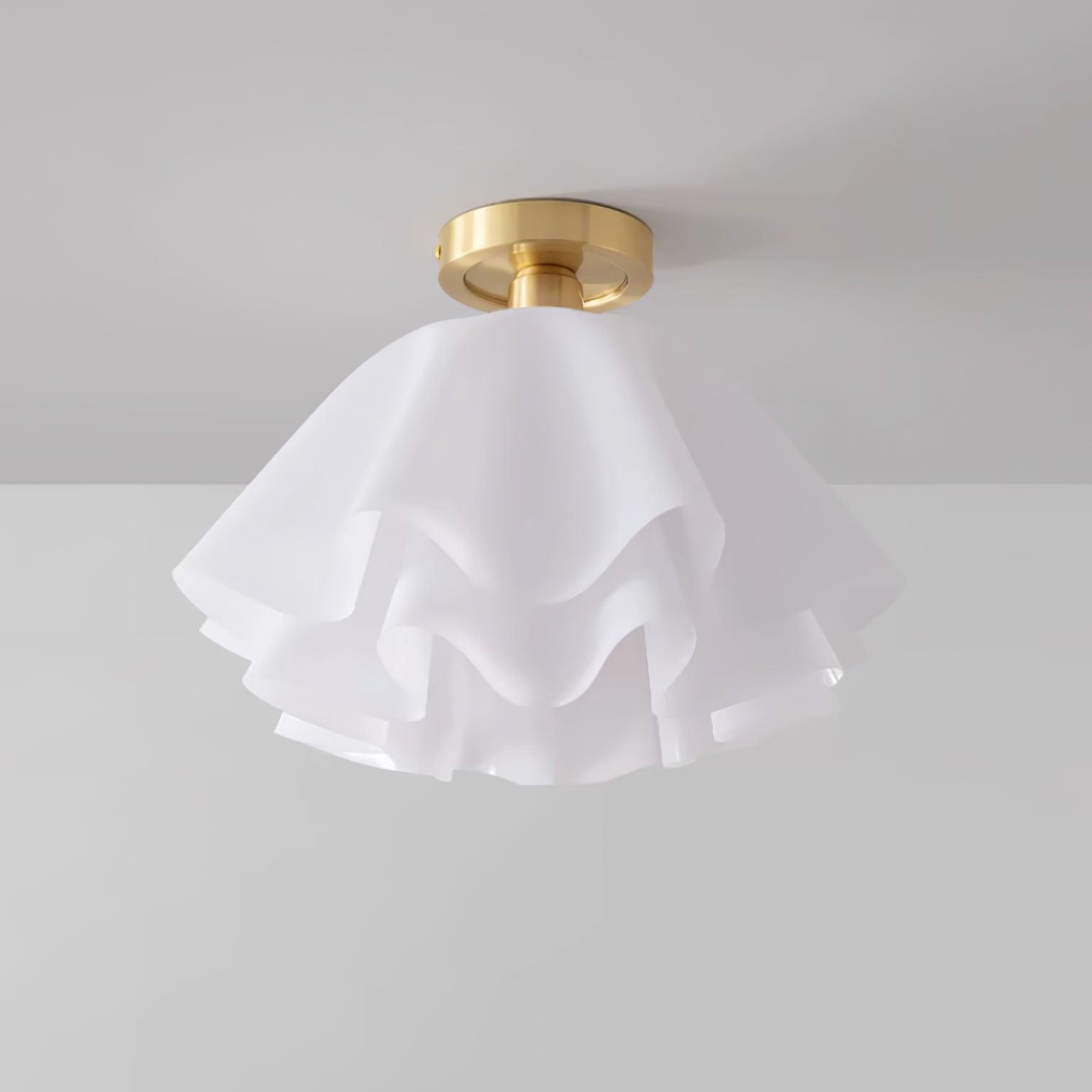 Ruffled Shade Semi Flush Mount Ceiling Light With Brass Fitting