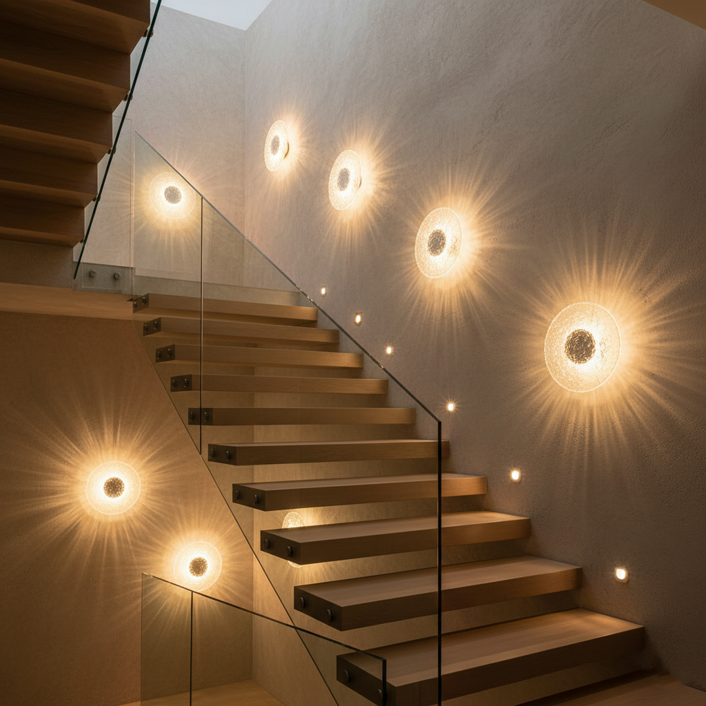 Acrylic Travertine Round Wall Light With Halo Glow Disc