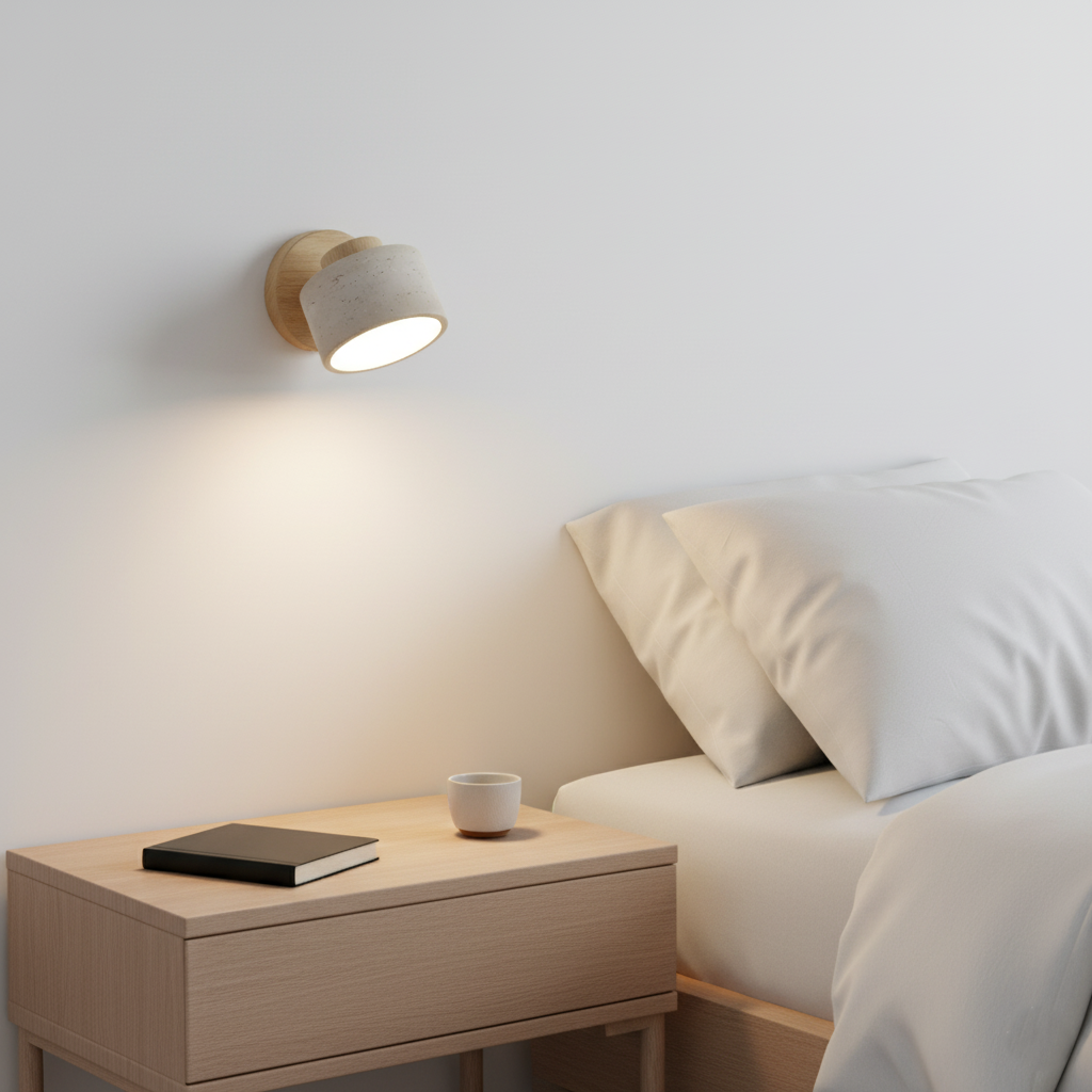 Travertine Stone LED Wall Light Sconce Hardwired with E27 Bulb for Reading