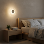 Acrylic Travertine Round Wall Light With Halo Glow Disc